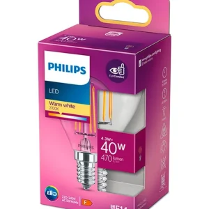 Skarp pris - E14 - Philips LED Krone Pære - Klar - 4.3W - 470lm