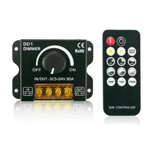 Bestil nu | Lysdæmper - Manuel + Remote - 5V/12V/24V - 30A