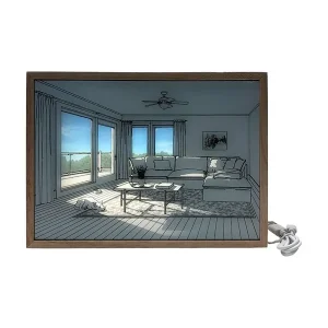 Køb nu | SOMMER OUTLET - LED lyskunst billede - Lys illusion - Moderne Motiv stue med lysindfald - Batteri - 23x17cm