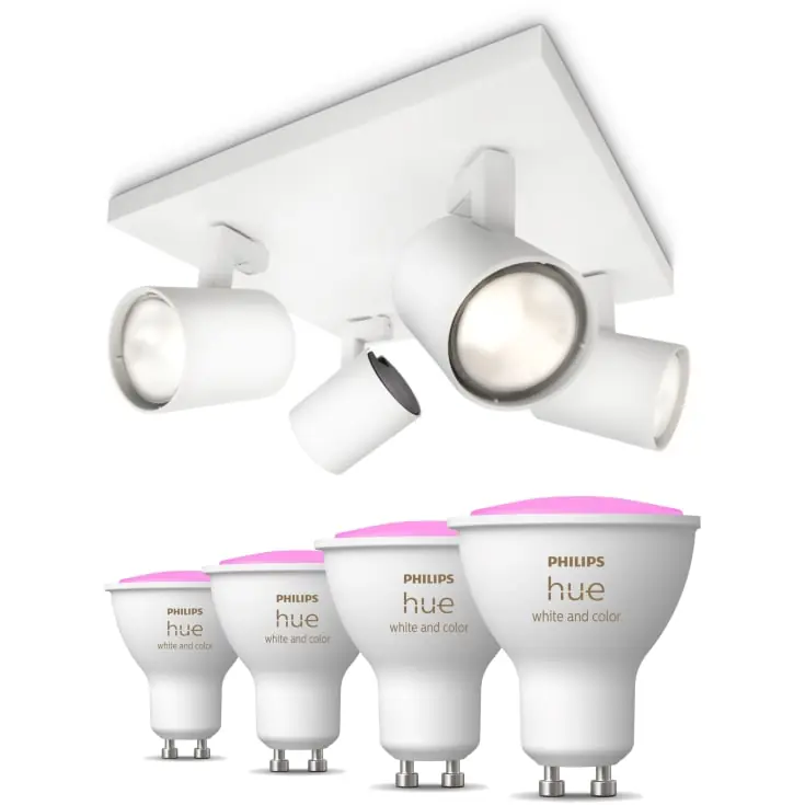 Philips Runner spotlampe, 4 spots, Hue White Color Ambiance pærer | Ny på lager