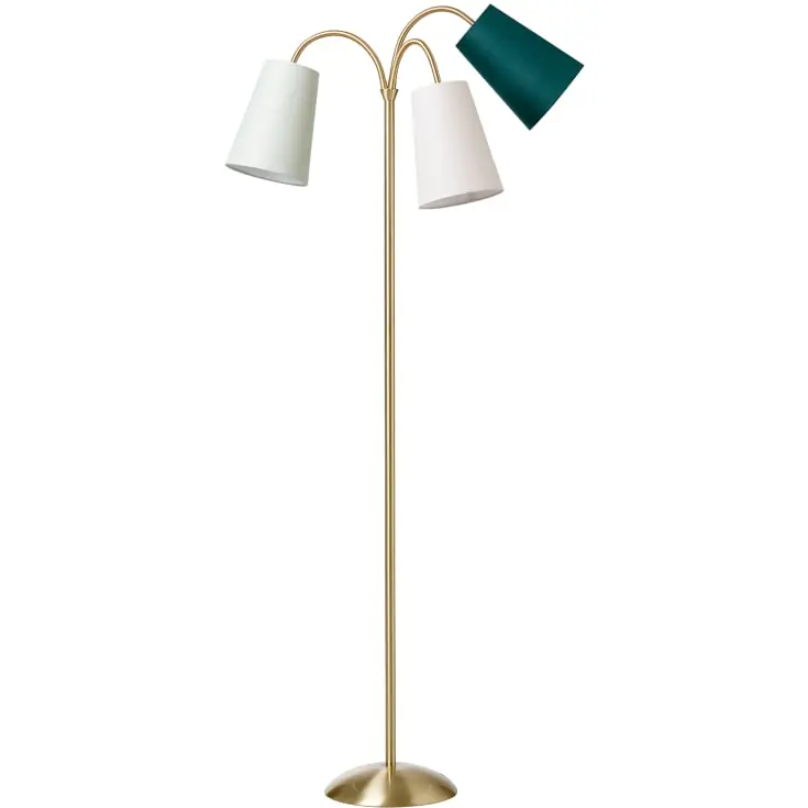 Direkte fra fabrikken - Nielsen Light Salsa gulvlampe, guld med støvgrøn, off white & flaskegrøn skærm
