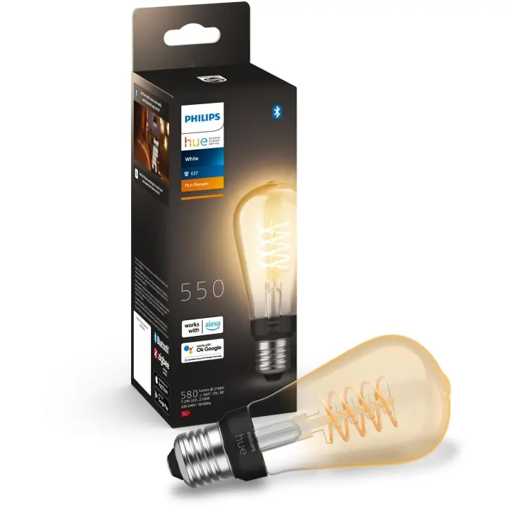 Kan bestilles - Philips Hue White E27 edisonpære, 2100K, 7W, Ø6,4 cm