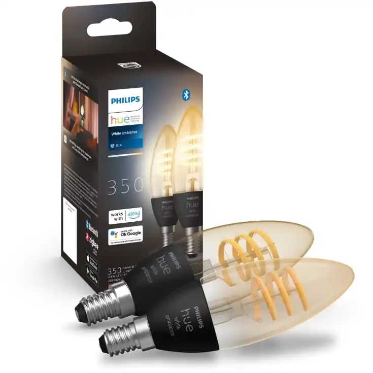 Kundernes valg | Philips Hue White Ambiance E14 kertepære, 2200K-4500K, 4,6W, 2-pak