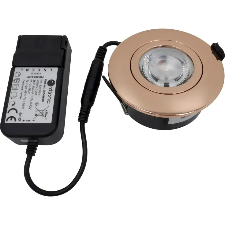 Bestil i dag - Nordtronic Low Profile Flexible indbygningsspot, driver, Ø7,5 cm, kobber, 2700K