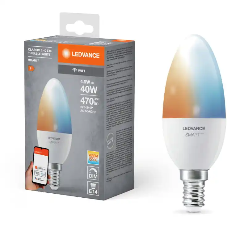 4 stk Ledvance Smart+ Wifi E14 kertepære, 2700K-6500K, 4,9W | Meget populær