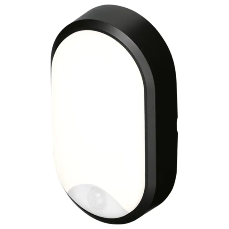 4lite Pylus Oval udendørs væglampe med sensor, sort - Køb nu
