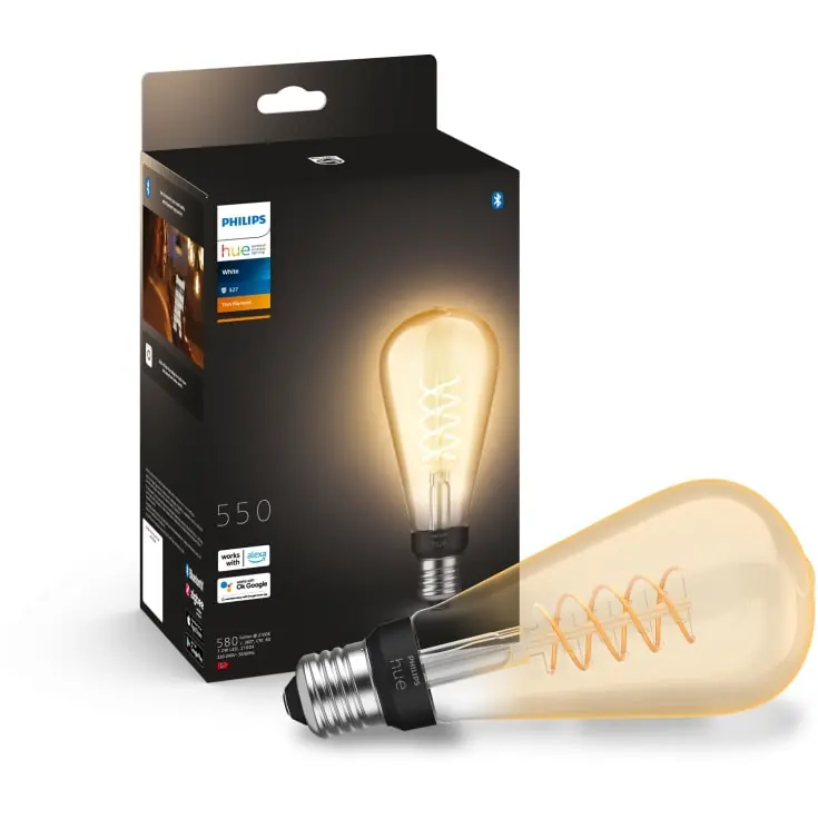 4 stk Philips Hue White E27 edisonpære, 2100K, 7W, Ø7,2 cm | Premium