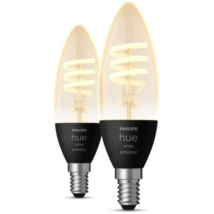 Spar ekstra - Philips Hue White Ambiance E14 kertepære, 2200K-4500K, 4,6W, 2-pak