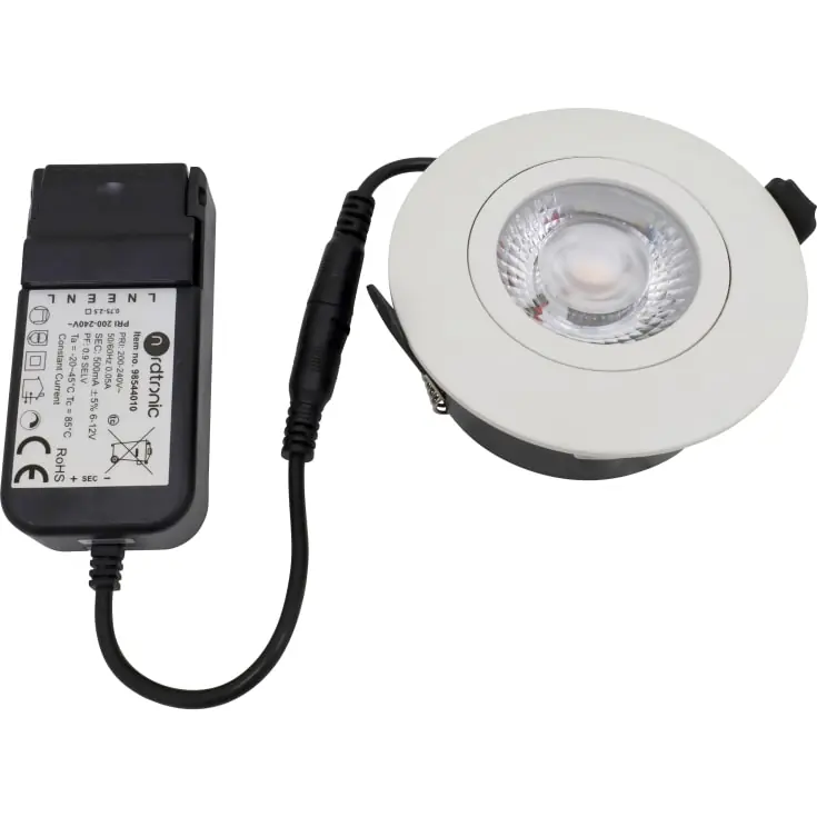 Nordtronic Low Profile Flexible indbygningsspot, driver, Ø8,3 cm, CTW, hvid - Populært produkt