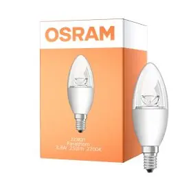 Tilbudspris - Osram Classic LED E14 Kerte Krone klar 3.3W 250lm - 827 ekstra varm hvid dæmpbar - erstatter 25W