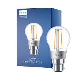Topprodukt | Philips Classic LED Lustre B22 Kugle filament klar 4.5W 470lm - 827 ekstra varm hvid dæmpbar - erstatter 40W
