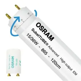 Anbefalet valg | Osram LED Lysrør T8 SubstiTUBE Advanced (EM/Mains) Ultra Output 15W 2400lm - 865 dagslys 120cm - erstatter 36W