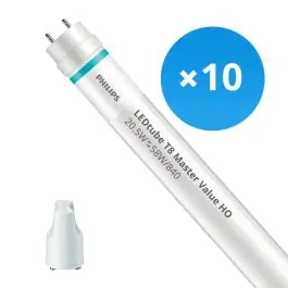 Anbefalet valg - Fordelspakke 10x Philips LED Lysrør T8 MASTER Value (EM/Mains) High Output 20.5W 3100lm - 840 kold hvid 150cm - erstatter 58W