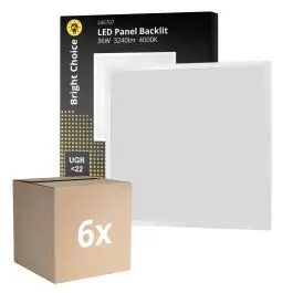 Spar mere - Fordelspakke 6x Bright Choice LED Panel Backlit 36W 3240lm - 840 Kold Hvid 60x60cm - UGR
