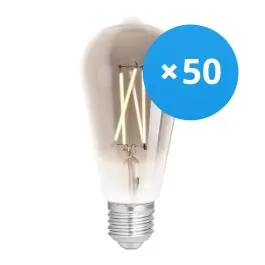 Så længe lager haves - Fordelspakke 50x WiZ Smart LED E27 Edison Filament Smoke 6.5W 400lm - 820-850 Justerbar Hvid Dæmpbar - Erstatter 35W