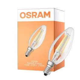 Bedst sælgende - Osram Classic LED E14 Kerte Filament Klar 4.8W 470lm - 827 Ekstra Varm Hvid Dæmpbar - Erstatter 40W