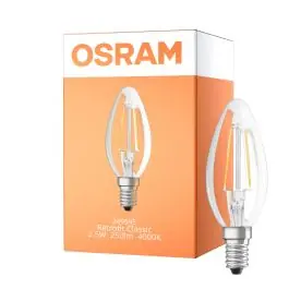 Udsalg | Osram Classic LED E14 Kerte Filament Klar 2.5W 250lm - 840 Kold Hvid Erstatter 25W