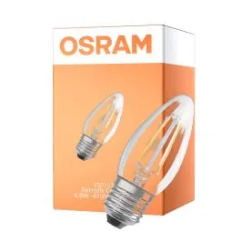 Bestil direkte | Osram Classic LED E27 Kerte Filament Klar 4.8W 470lm - 827 Ekstra Varm Hvid Dæmpbar - Erstatter 40W