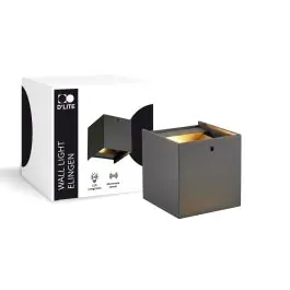 Ekstra rabat - D‘Lite Vægbelysning Elingen Aluminium Sort Up & Down 4.9W 480lm - 830 Varm Hvid IP65 - Lyssensor