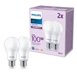 Begrænset antal | Fordelspakke 2x Philips Pære LED E27 Pære Matt 13W 1521lm - 840 Kold Hvid