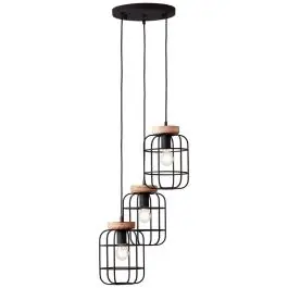 Brilliant Gwen Pendel Lampe Metal Træ Sort 420mm - Egnet til 3x E27 - Topprodukt