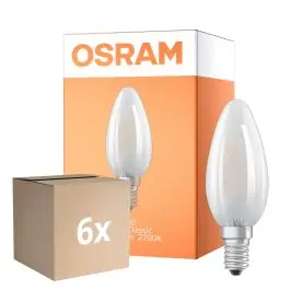 Bedst sælgende | Fordelspakke 6x Osram Classic LED E14 Kerte Filament Matt 2.8W 250lm - 827 Ekstra Varm Hvid Dæmpbar - Erstatter 25W