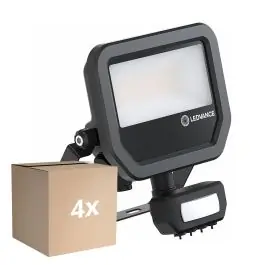 Tilbud | Fordelspakke 4x Ledvance LED Projektør Performance Aluminium Sort 17W 2200lm 100D - 830 Varm Hvid IP65 - Bevægelses- og Lyssensor - Symmetrisk