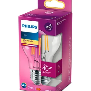 Udsalg | E27 - Philips LED Pære - Klar - 4.3W - 470lm