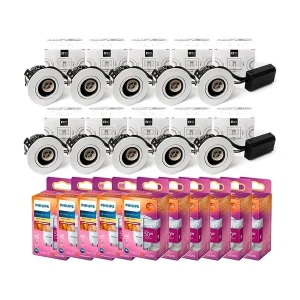 10 x HiluX D10 Indendørs Spot - Hvid inkl. 10 x Dæmpbare LED Spot 3.8W - 345lm - CRI 90 - Kun i dag