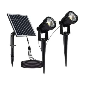 V-Tac 2x1.2W Sorte Solcelle Havelamper med Spyd - 5W, IP65, 2x90lm, RA80, 3 års producentgaranti | Superpris