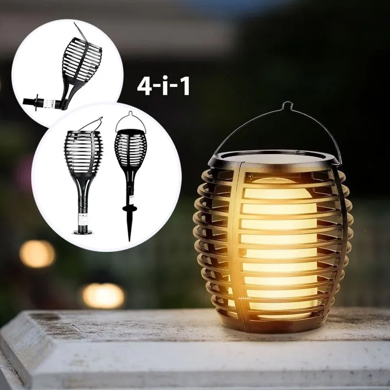 V-Tac - Solcelle havelampe - 0,45W - Sort - Flammeeffekt - 4-i-1 - H 65cm - 15lm - IP44 | Helt ny