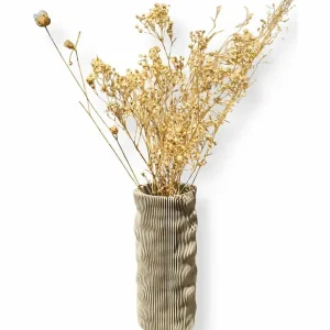 Stærkt tilbud - Simiu - CLAYLA Lamel vase - lys ler - 20 cm