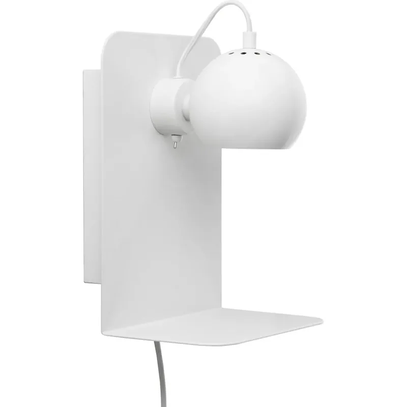 Godt tilbud | Ball Væglampe m. Hylde + USB-opladning - Mat Hvid