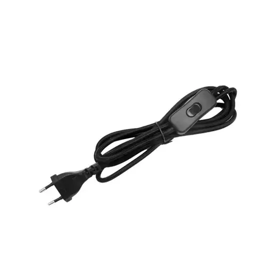 2 meter sort tekstil ledning med afbryder - Nem betaling