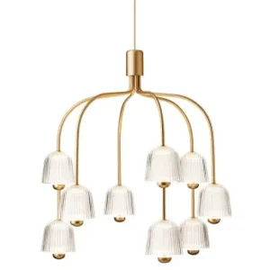 Asteea 9 lysekrone, satin messing/riflet klar | Fordelagtig pris