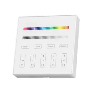 Tryg betaling - 4 Zone RGB+W WiFi vægpanel fjernbetjening, 3V86x86mm, hvid, 4 zoner, dæmpbar, RF 2.4GHz