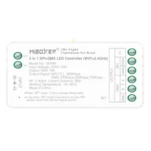 5i1 løbelys DMX+SPI+WIFI strip controllerRF, 12V/24V, RGB+CCT | Hurtig levering