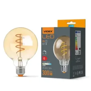 Kampagnetilbud - E27 4W dæmpbar LED pæreG95, spiral filament, amber glas, 2200K, flicker free