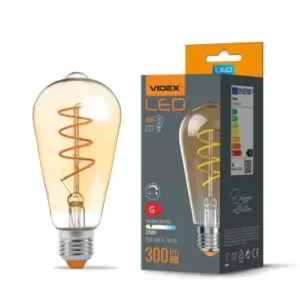 E27 4W dæmpbar LED pæreST64, spiral filament, amber glas, varm hvid, flicker free | Lav pris