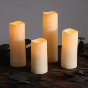 4-pak LED Udendørs bloklys, inkl. fjernbetjening, Ø5,5cmHøjde 10/13/15/17cm, Batteri, timerfunktion, trådløs, tåler vand | Tilbud