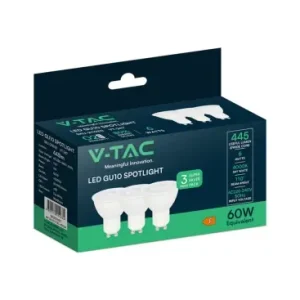 3 stk. V-Tac 6W GU10 LED pærer445lm, 110 grader, 4000K - Dagens tilbud