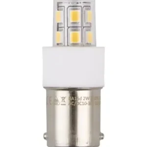 BA15d 2W LED rørpære, 10-30V4,7cm, 190lm, klar glas, 2700K | Nu tilgængelig