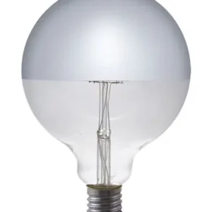 E27 4W dæmpbar LED globepæreG125, topforsølvet, filament, 2500K, sølv spejlglas | Stærkt tilbud