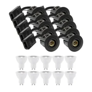 10 stk. indbygningsspot Inno88Inkl. 6W RA97 GU10, sort, IP44, godkendt i isolering - Udsalg