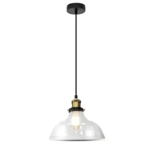 Tryg betaling | Ø24,5cm E27 pendel i glasTransparent, max 60W, 110cm højde, metal base