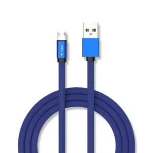 1m Micro USB kabel, 2.4ABlå, Ruby Series, bomuldsflet, hurtig opladning - Kun denne uge