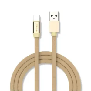 1m Type-C USB kabel i guldRuby Series, bomuldsflettet, USB-C til USB-A | Helt ny
